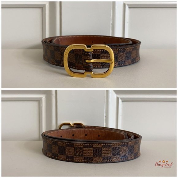 Authentic Louis Vuitton Damier Ebene Canvas Leather Mini 25mm Buckle Belt 80/32 main image 7